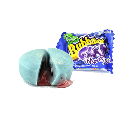 Single piece of Bubbaloo blackberry bubble gum.