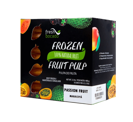 Bag of Fresh Bocado frozen passion fruit pulp.