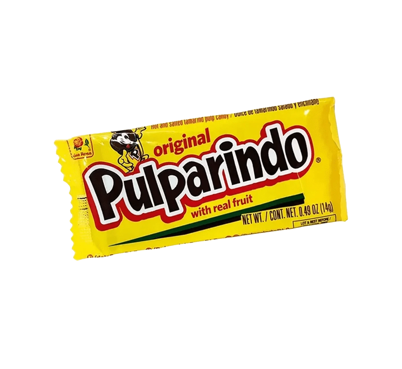 Individually wrapped Pulparindo Original candy, Rectangular tamarind sweet, Sweet and spicy Mexican candy