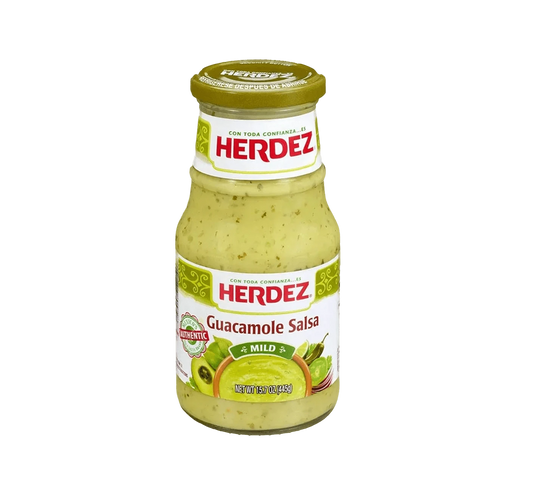 Jar of Herdez Guacamole Salsa, Creamy green avocado salsa, Pourable guacamole dip