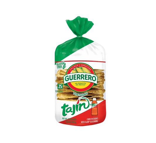 Bag of Tajin Tostadas, Crispy tostadas with chili lime seasoning, Ready-to-eat seasoned tostadas
