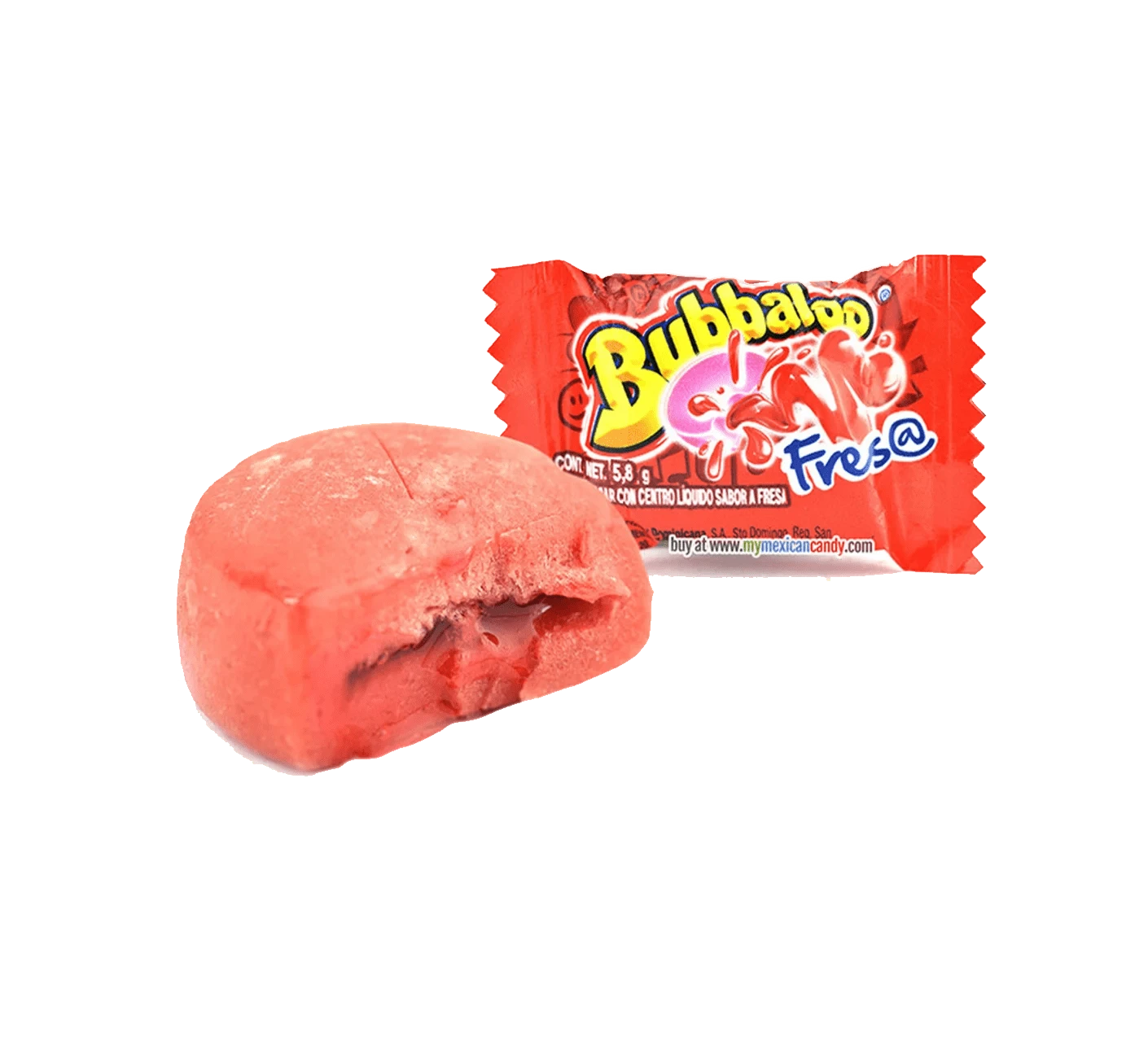 Single piece of Bubbaloo strawberry bubble gum.
