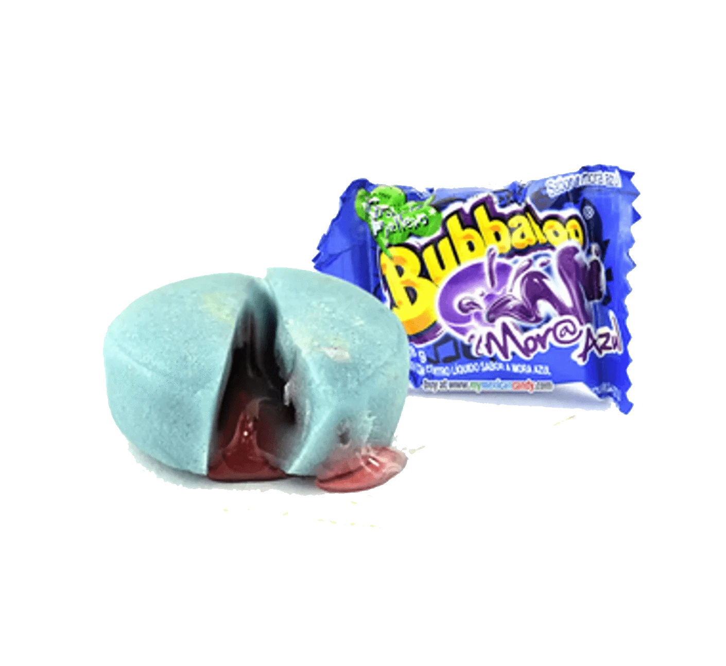 Single piece of Bubbaloo blackberry bubble gum.
