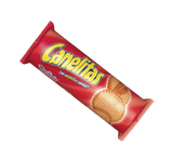Tube of Canelitas cookies, Crispy cinnamon rolled cookies, Sweet cinnamon biscuits