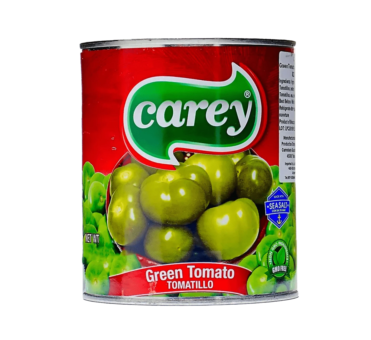 Jar of whole green tomatillos, Close-up of whole tomatillos in a jar, Carey brand whole tomatillos