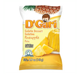 Box of D'Gari Pineapple Gelatin, Yellow gelatin powder, Pineapple flavored dessert mix