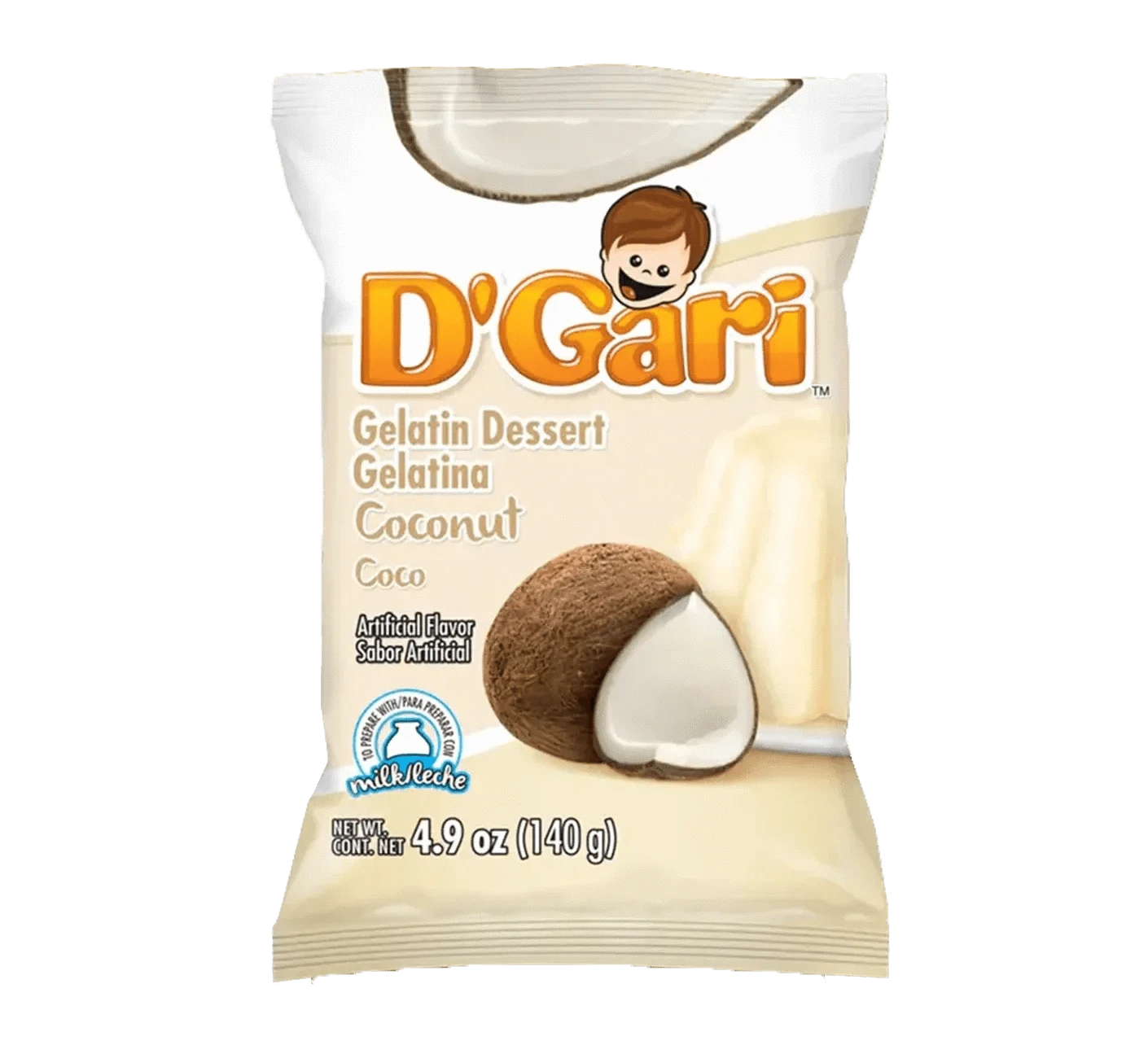Bag of D'Gari CoconutGelatin, white gelatin powder, Coconut flavored dessert mix