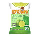 Bag of D'Gari Lime Gelatin, Green gelatin powder, Lime flavored dessert mix