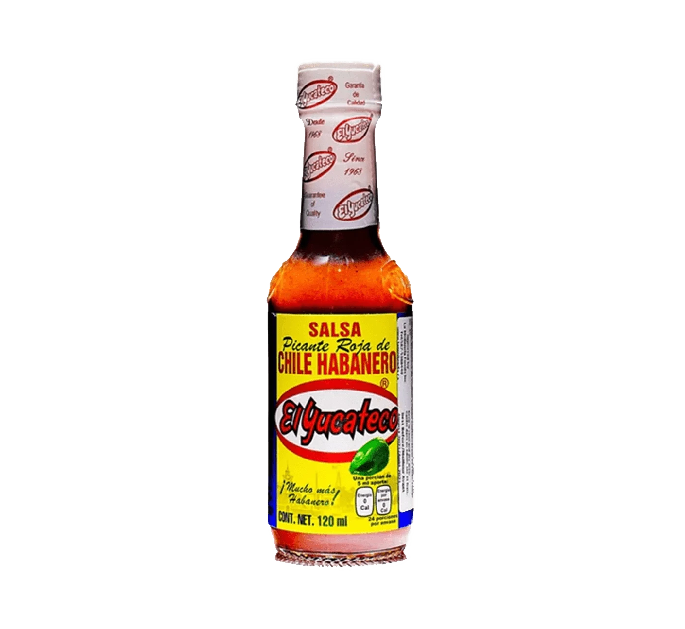 Bottle of El Yucateco Salsa Roja, Red habanero sauce from Mexico, Spicy tomato-based hot sauce