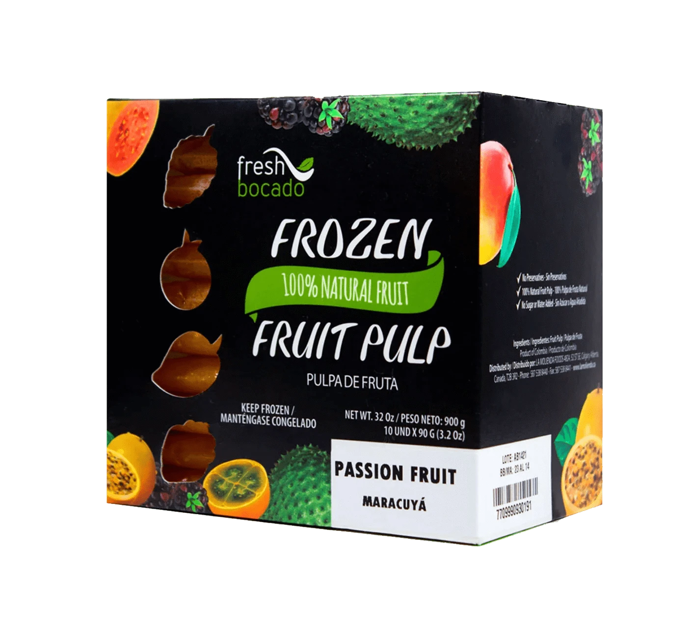 Bag of Fresh Bocado frozen passion fruit pulp.