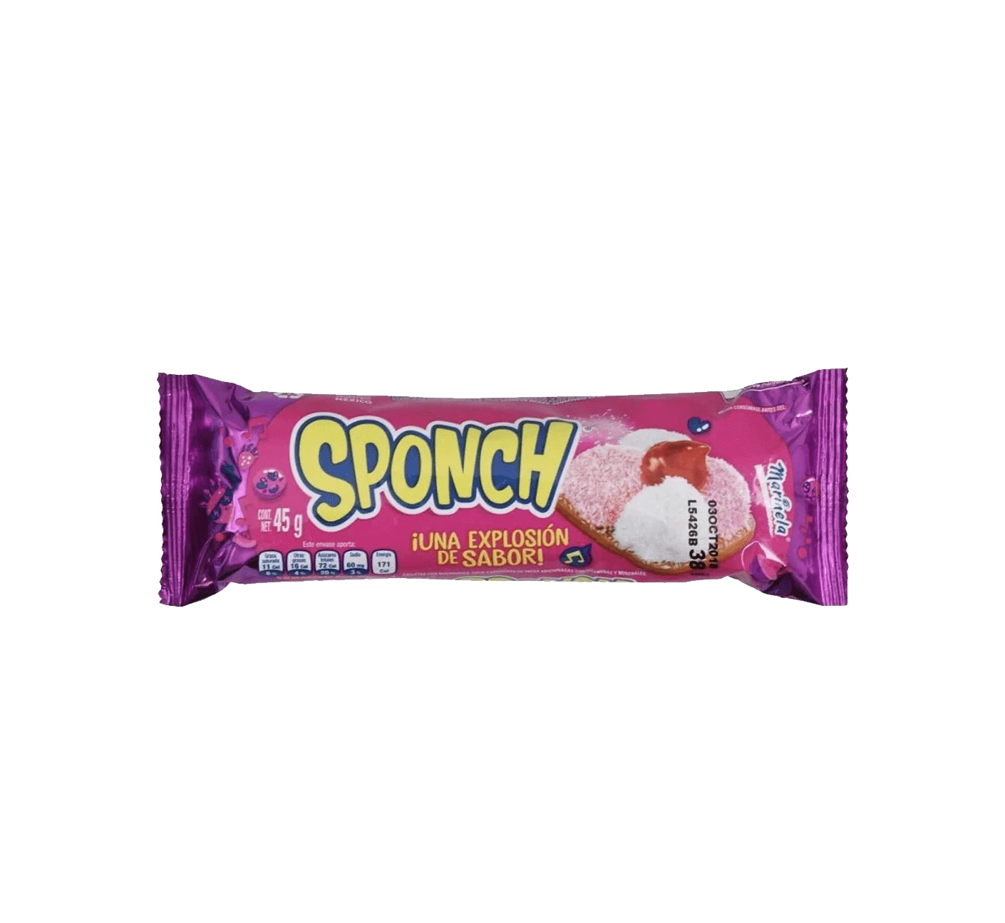 Single 45g pack of Marinela Sponch cookies.