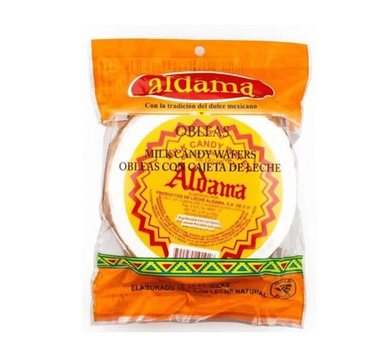 Package of 5 Aldama Obleas, Thin wafers with caramel, Crispy caramel-filled cookies