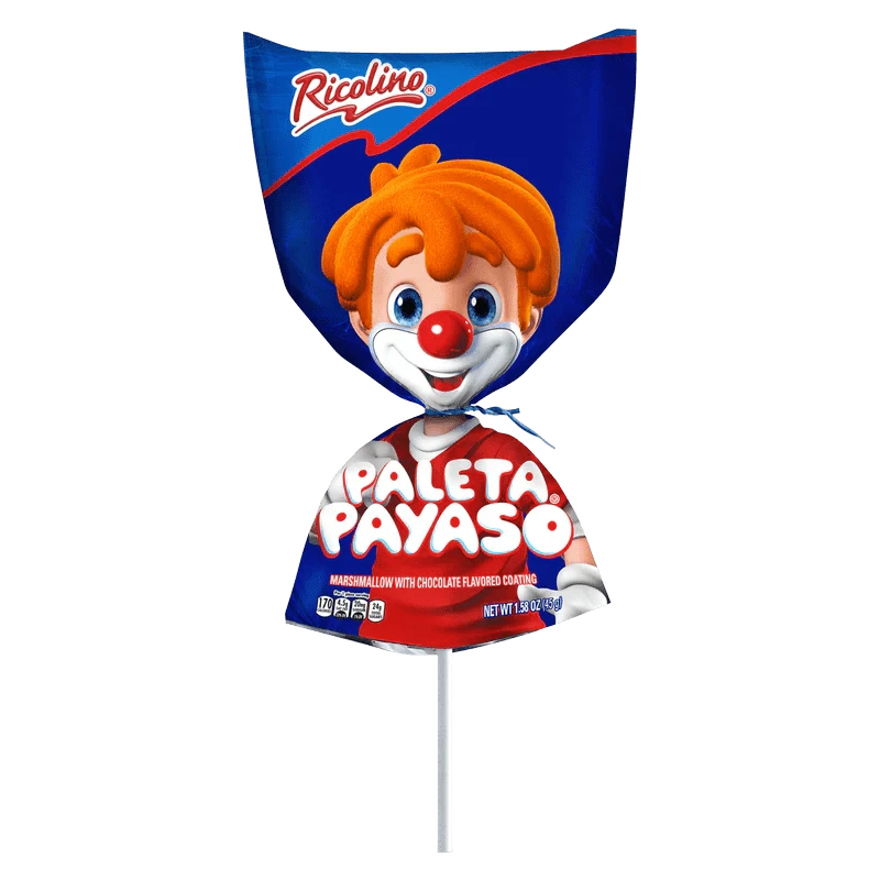 Paleta Payaso lollipop, Chocolate-covered marshmallow with a face, Funny face candy