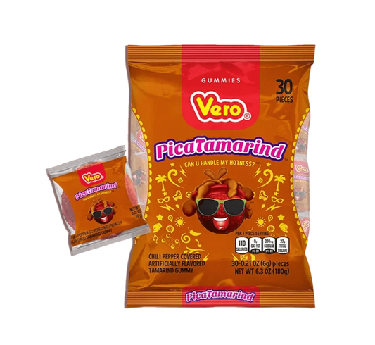 Pica Goma Tamarind candy, Spicy tamarind gummy ball, Chewy chili-covered candy