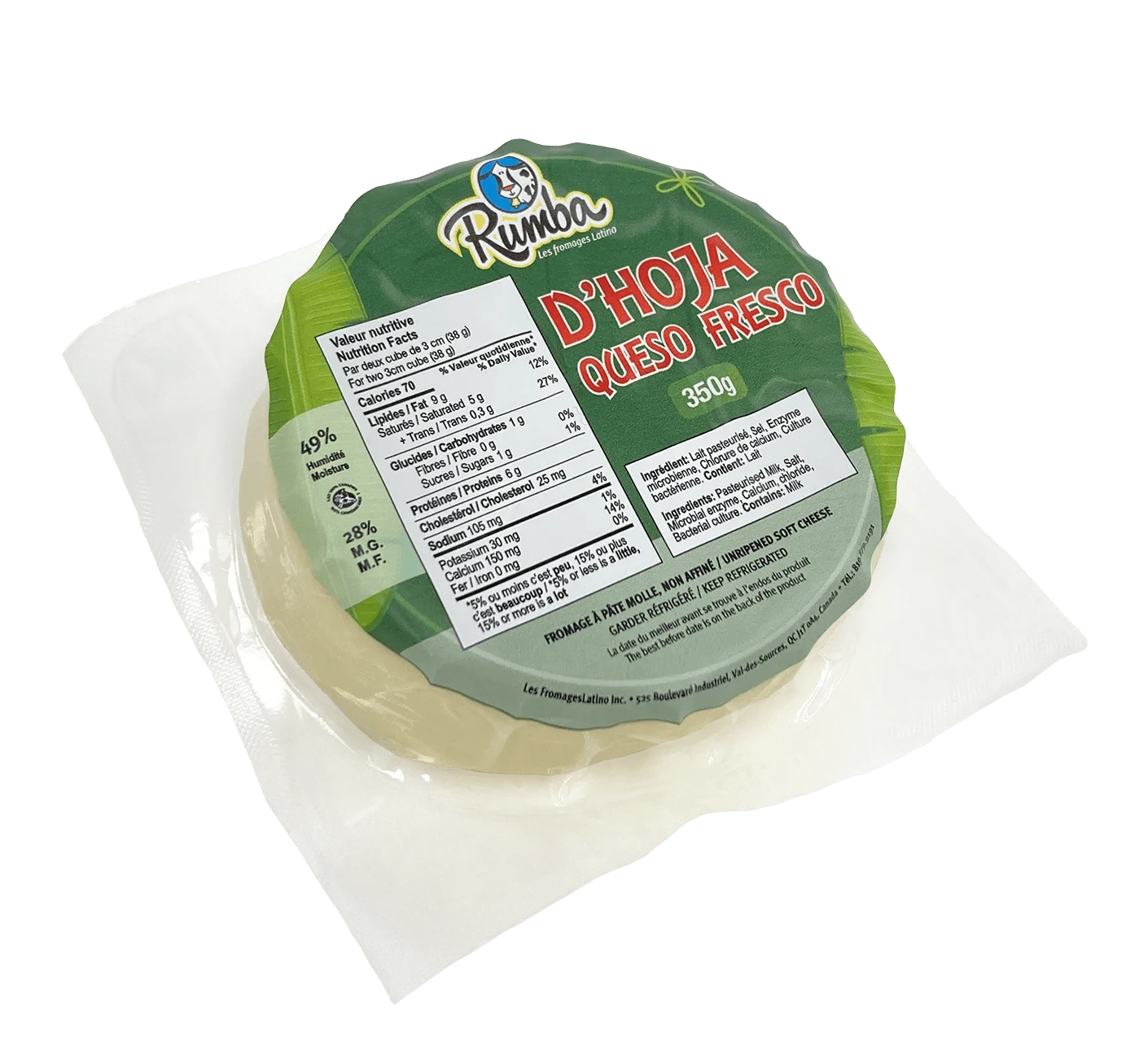 Ball of Rumba Queso De Hoja Fresco, Layered white cheese, Fresh Oaxaca cheese