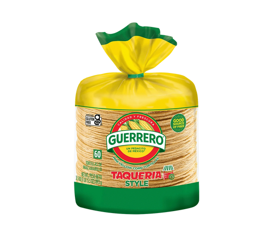 Package of mini yellow corn tortillas, Small yellow corn tortillas for tacos, Taqueria-style yellow tortillas