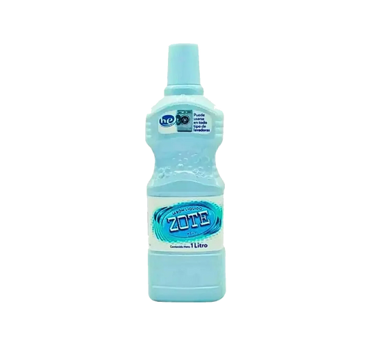 One liter bottle of Zote blue liquid laundry soap.